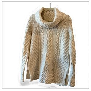 Saol Irish 100% Merino Wool Fisherman's Oatmeal Cream Cowl Neck  Sweater S